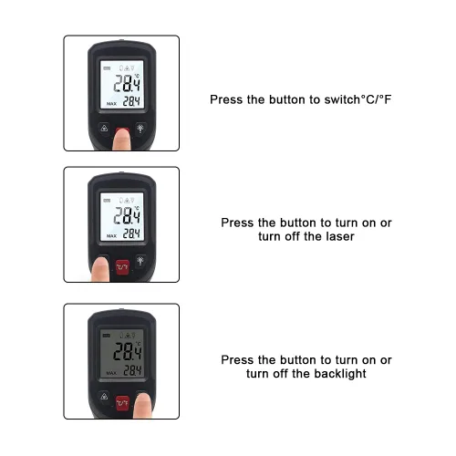 Miniatura 9 de KETOTEK Termómetro infrarrojo sin contacto IR pistola de temperatura láser digital -50℃～600℃ (-58℉～1112℉) Termómetro de emisividad ajustable