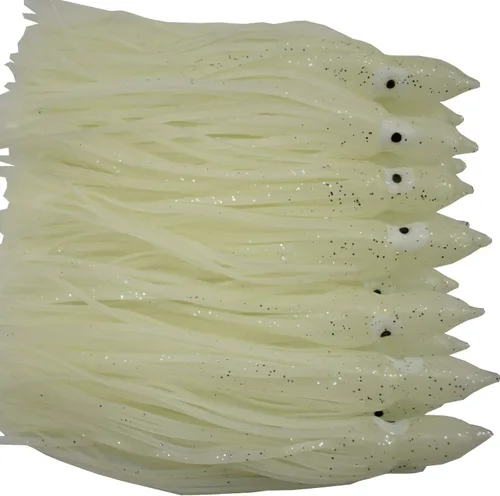 Miniatura 2 de Luminoso pulpo calamar falda señuelos cebo que brilla en la oscuridad, señuelo de pesca suave para pesca de agua salada, 6 pulgadas/5.9 in, blanco