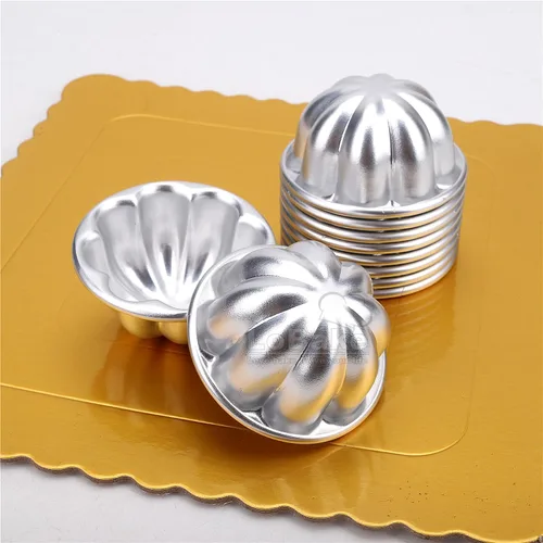 Miniatura 9 de LoBake 10 piezas de media bola de calabaza uva vollyball Shell aluminio tarta molde jalea pudín taza magdalena molde herramientas para hornear