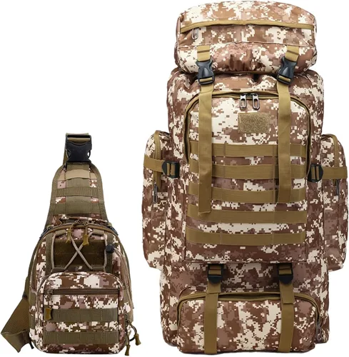 Miniatura 9 de JUMAHE Mochila de Senderismo de 100L para Hombres - Mochila Rucksack Molle Militar Táctica Impermeable Ligera de Camping Paquete de Asalto de 3 Días