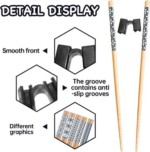 Miniatura 4 de 7 pares de palillos de entrenamiento reutilizables para niños y adultos, entrenadores principiantes, juego de palillos de bambú japoneses