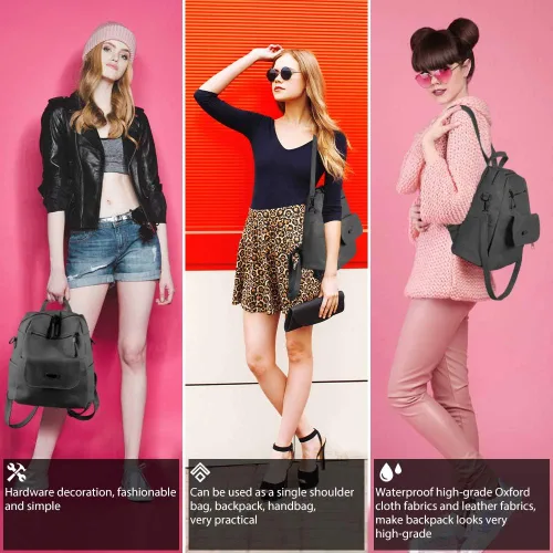 Miniatura 7 de Bolso tipo mochila para mujer, pequeño, de cuero impermeable antirrobo, bolsos de hombro para damas