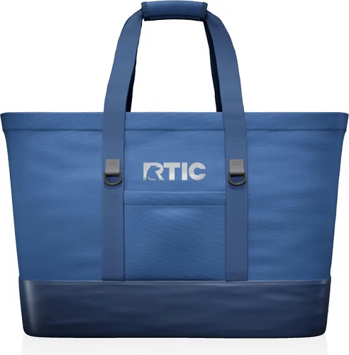 RTIC Bolsa de mano aislada para uso diario, enfriador térmico reutilizable grande con cremallera superior para playa, comestibles, compras, Azul