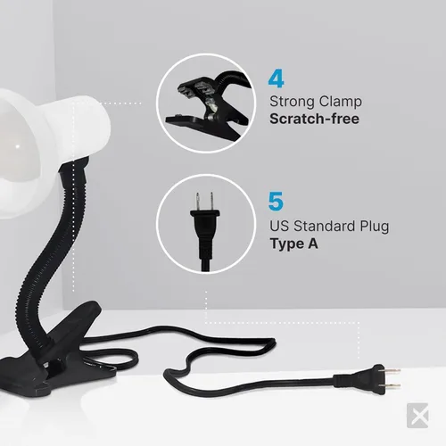 Miniatura 2 de Xtricity Lámpara LED de escritorio con clip con cuello de ganso flexible de 360°, luz de lectura para cabecera de cama, bombilla A19 de 6 W