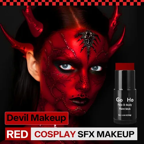 Miniatura 5 de Go Ho Barra de Pintura Facial Roja Mezclable en Crema (30 g), Maquillaje de Cuerpo Rojo de Cobertura Total para Adultos, Niños, Halloween, Cosplay