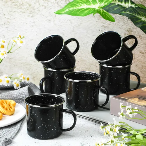 Miniatura 4 de 6 tazas de camping esmaltadas pequeñas, tazas de café, tazas de té, tazas de té portátiles vintage para fogata, tazas de campamento a granel con asa