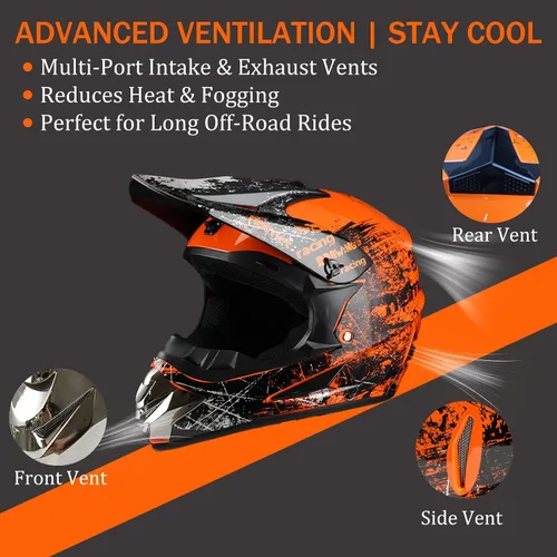 Miniatura 5 de Casco de motocross para niños, casco ATV juvenil aprobado por DOT, para 4 ruedas, motocross, BMX, MX, UTV, Go Kart, carreras, béisbol, incluye gafas