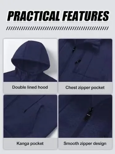 Miniatura 6 de Chrisuno Sudadera con capucha de forro polar suave para hombre, sudadera con capucha y cremallera