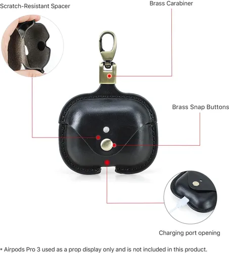 Miniatura 3 de Funda de cuero de repuesto Hiram para Airpods Pro 3 2025, Funda de viaje portátil de cuero vegetal adobado compatible con Airpods Pro 3, Fundas