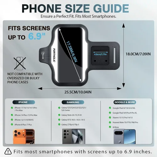 Miniatura 4 de PORTHOLIC 2026 Running Armband Water Resistant Sports Phone Holder Case with Extension Strap,Card Slot Up to 6.9" Phone for iPhone 17/16/15/14/13