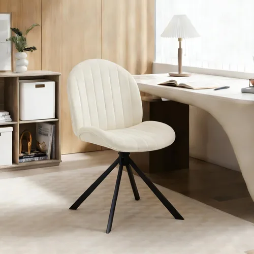 Miniatura 9 de Silla de oficina giratoria de terciopelo sin ruedas, pequeña y cómoda silla de escritorio sin brazos de mediados de siglo, bonita silla giratoria