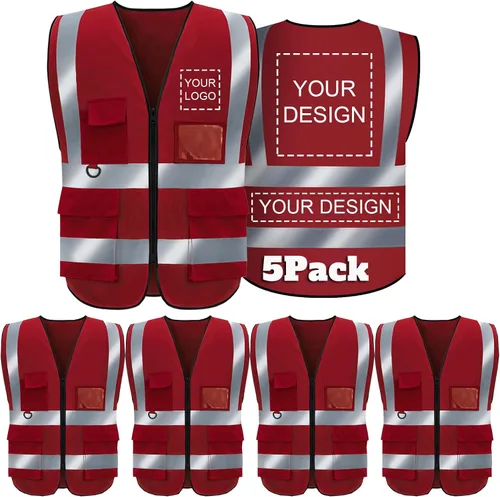 Miniatura 10 de Chaleco de seguridad con logotipo personalizado, personalizable, visibilidad clase 2, chalecos reflectantes a granel con bolsillos y cremallera