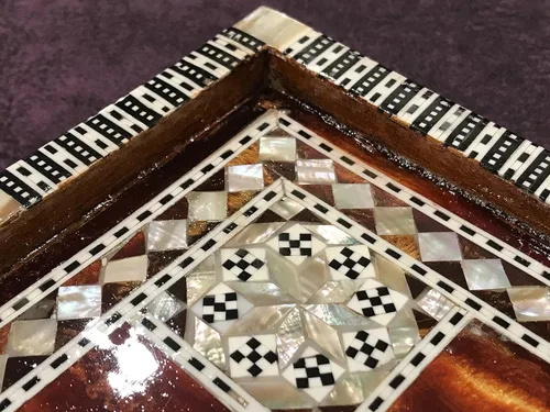 Miniatura 4 de Tablero de ajedrez con incrustaciones de nácar egipcio hecho a mano (13.2 pulgadas m02)