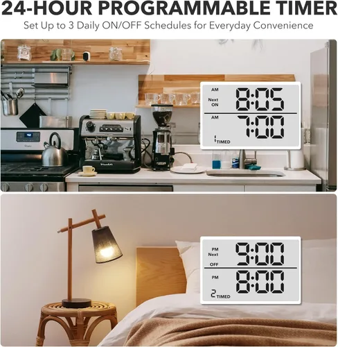 Miniatura 6 de BN-LINK Temporizador de enchufe digital con ciclo de repetición por intervalos para interiores, temporizador de enchufe programable de 24 horas