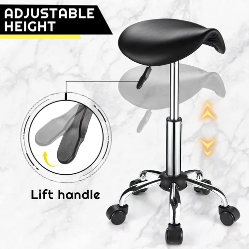 Miniatura 4 de Silla de montar con ruedas de cuero PU silla giratoria ajustable altura silla negro