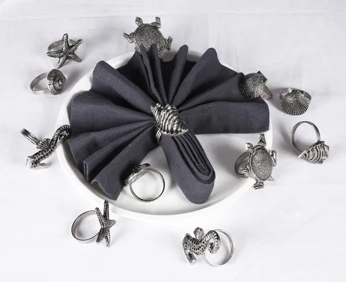 Miniatura 6 de ALPHA Living HOME Juego de 12 servilleteros de alta calidad, 100% metal, decoración de mesa resistente al óxido, servilleteros antiguos de concha