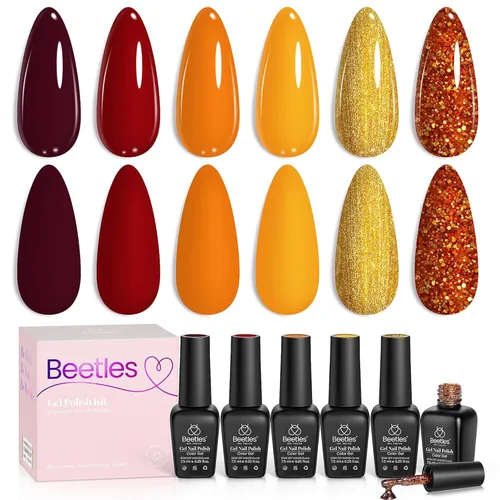 Miniatura 24 de Beetles - Juego de esmaltes de uñas de gel para boda, 6 colores, color nude, rosa, malva, blanco, con brillantina, para remojar con luz UV LED, arte