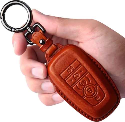 Miniatura 13 de Tukellen Funda de cuero para llavero de Ford con llavero compatible con Ford Explorer Mustang Fusion Escape F150 F250 F350 F450 F550 Edge-Negro