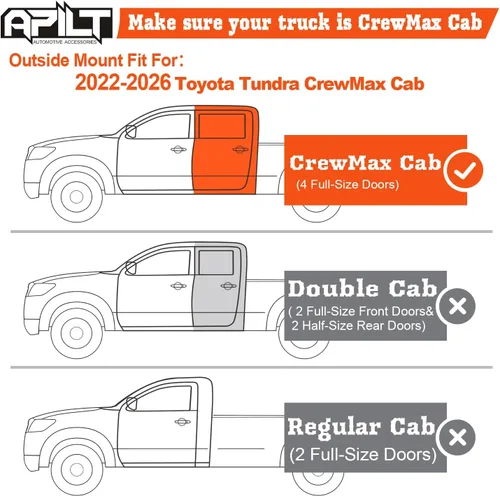 Miniatura 3 de Protectores de lluvia de montaje exterior para Toyota Tundra CrewMax Cab 2022-2026, deflector de ventilación de viento de tamaño completo