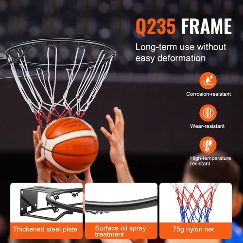 Miniatura 3 de VEVOR Basketball Hoop, 44 54 Inchs PC Backboard Wall Mounted, Basketball Portable Hoop & Goal, Indoor & Outdoor with Hand-Crank Adjustment, Classic