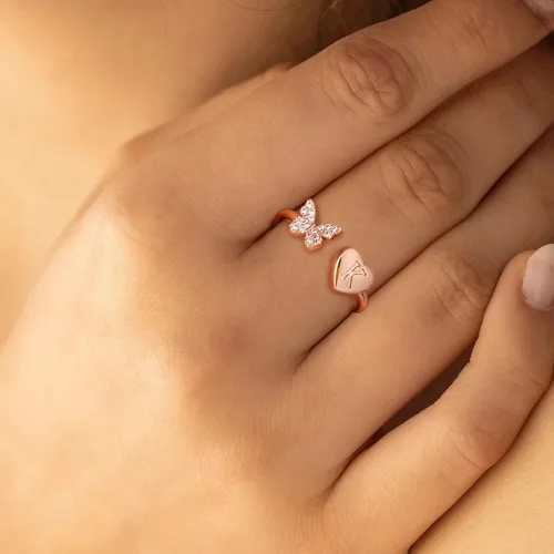 Miniatura 5 de Anillos apilables con iniciales para mujeres y niñas, chapados en oro rosa, con letra mayúscula, para mujeres, adolescentes, niñas, anillos