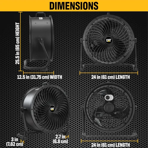 Miniatura 4 de CAT ventiladores - Ventilador de tambor de alta velocidad de 18 pulgadas con aspas de grado industrial (negro, 2 en 1): 3,400 CFM, cabezal de tambor