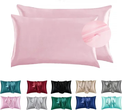 Miniatura 16 de Juwenin Bedding, funda de almohada de satén sedosa súper suave y lujosa con cremallera (funda de almohada de satén sedoso para el cabello), juego
