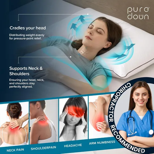Miniatura 3 de puredown® Juego de 2 almohadas de plumas de ganso fabricadas en Estados Unidos, tamaño estándar, funda 100% algodón, almohadas de plumas para dormir
