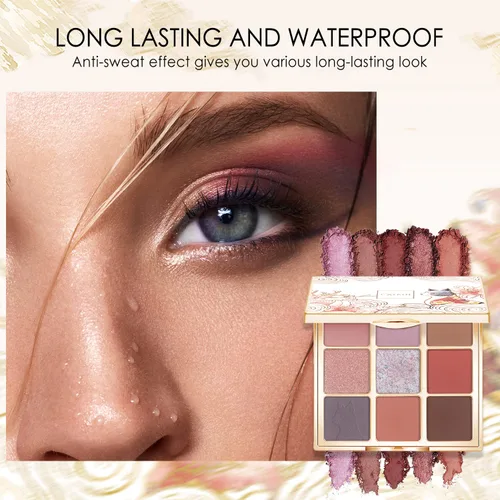 Miniatura 4 de Catkin Paletas de sombras de ojos 9 tonos mezclables Sombra de ojos suave de larga duración Maquillaje de ojos mate y purpurina Paletas de C12