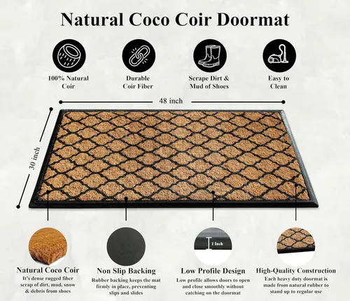 Miniatura 23 de A1HC Tapete para Puerta de Fibra de Coco Natural y Caucho, 30"x48" – Grueso, Duradero, Resistente, Anti-Desprendimiento, Resistente a