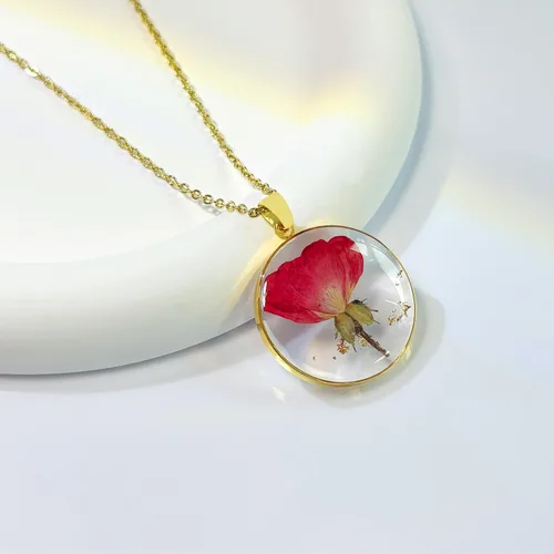 Miniatura 16 de Collares de flores de nacimiento para mujer, collar de 1 a 12 meses, collar de flores prensadas hecho a mano, regalo único de vacaciones, dorado, 18