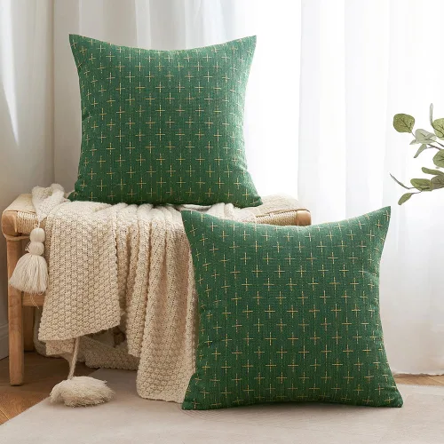 Miniatura 191 de MIULEE - Juego de 2 fundas de almohada decorativas de lino de arpillera navideñas, modernas, estilo campestre, rústicas, tejidas, con textura