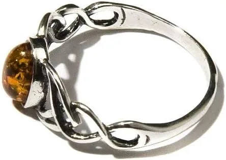 Miniatura 2 de Ian and Valeri Co. Anillo de nudos celtas ovalados de plata esterlina ámbar, Ámbar, Ámbar