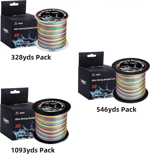 Miniatura 6 de RUNCL Línea de pesca trenzada de 8 hebras, línea trenzada de colores de alta visibilidad, súper fuerte, resistente a la abrasión, no se estira, 328