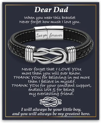 Miniatura 11 de Gifts for Men Infinity Leather Bracelet for Dad New Daddy Husband Boyfriend Son Grandson Brother Nephew Uncle Brown Braided Engraved Leather Jewelry