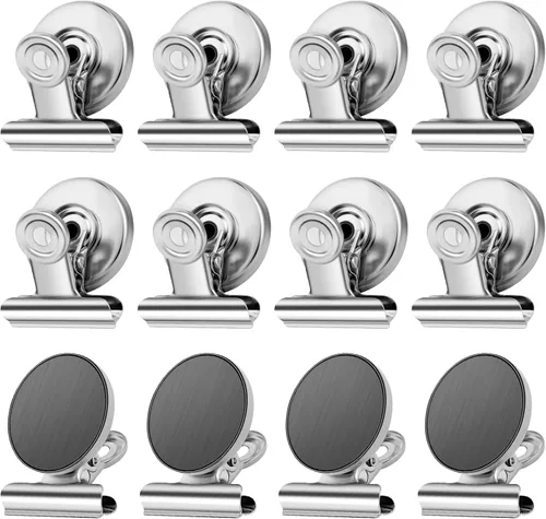 Miniatura 22 de Grtard Paquete de 12 clips magnéticos, imanes de nevera, clips magnéticos fuertes resistentes, clip magnético para pizarra blanca para oficina, Negro