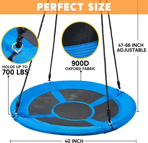 Miniatura 2 de TURFEE - Juego de columpio de árbol de platillo de 102 cm - Capacidad de peso de 45 kg, Oxford 900D impermeable, con correas para colgar, columpios