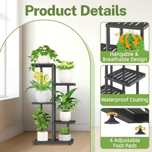 Miniatura 2 de iDavosic.ly Soporte para plantas con luz de cultivo para interiores y exteriores, estante de flores de metal de 4 niveles para macetas grandes