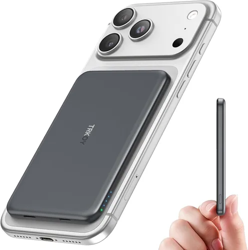 Cargador portátil Magsafe, banco de energía magnético inalámbrico delgado de 5000 mAh con carga USB C, esencial de viaje para batería Magsafe Gris