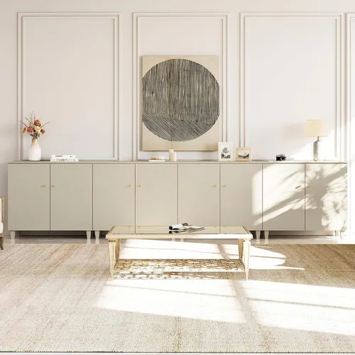 Miniatura 10 de WAMPAT Aparadores de buffet, mesa consola de madera Credenza de 70.8 pulgadas de ancho con 4 puertas, armarios de almacenamiento 2 en 1 modernos