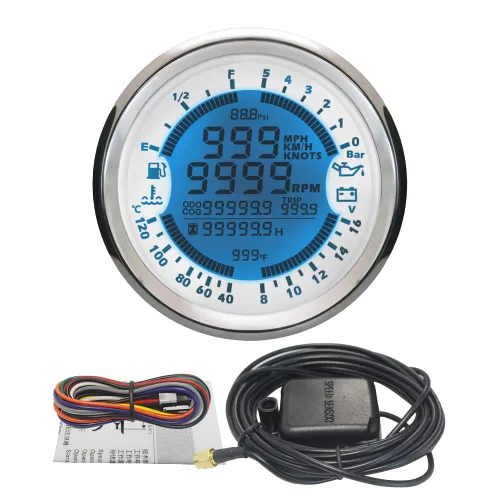 ELING Medidor de Medida Multifuncional GPS Velocímetro Tacómetro Hora Temperatura del Agua Nivel de Combustible Presión de Aceite Voltímetro 12V