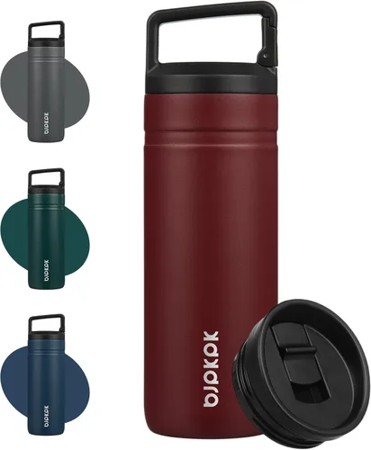 Miniatura 17 de BJPKPK - Botella de agua aislada con 2 tapas, vaso/taza de viaje de acero inoxidable de 20 onzas con aislamiento al vacío de doble pared, taza