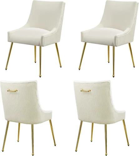 Miniatura 10 de WUTUTUEE Juego de 2 sillas de comedor de terciopelo, patas doradas, sillas decorativas tapizadas de terciopelo, diseño de respaldo plisado y asa