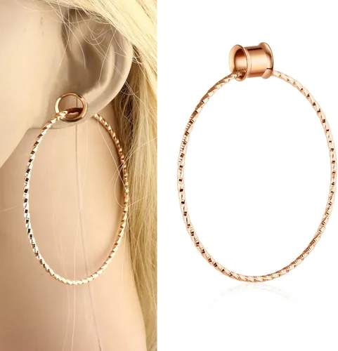Miniatura 2 de Aretes de calibre para mujer, dilatadores de oreja colgantes con aro grande, de acero inoxidable, 2
