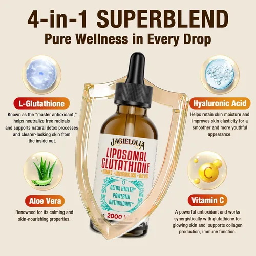 Miniatura 3 de Jagielolia Líquido de glutatión liposomal de 2000 MG, fabricado en los Estados Unidos, suplemento de glutatión reducido, absorción mejorada, sin