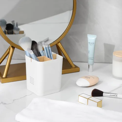 Miniatura 6 de Soporte para cepillo de dientes eléctrico de 3 ranuras con divisores de bambú para baños, organizador de cepillos de dientes y pasta de dientes