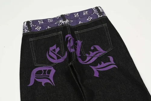 Miniatura 4 de Jeans bordados con bolsillo para hombre, estilo hip-hop, sueltos, rectos, ropa de calle, monopatín, pantalones holgados, color negro, 4 unidades, M