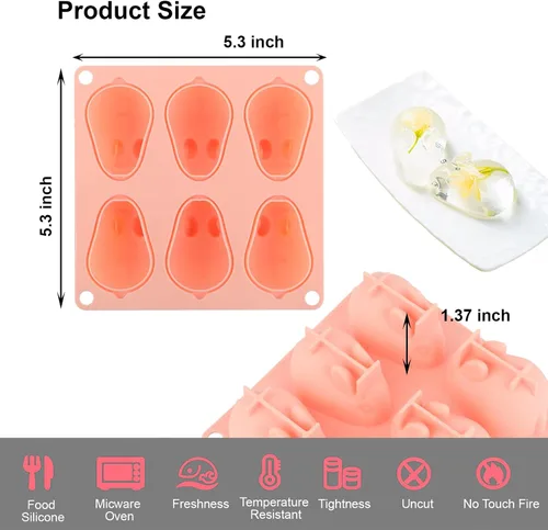 Miniatura 6 de Moldes 3D de silicona para cubitos de hielo de conejo, 2 moldes de resina de silicona en forma de conejo para mousse, fondant y helado, 6 cavidades
