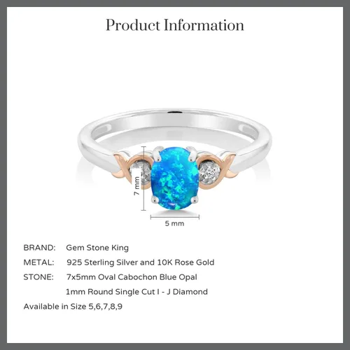Miniatura 59 de Gem Stone King Anillo de compromiso de plata de ley 925 y oro rosa de 10 quilates, piedra preciosa ovalada de 0.276 x 0.197 in, con acento