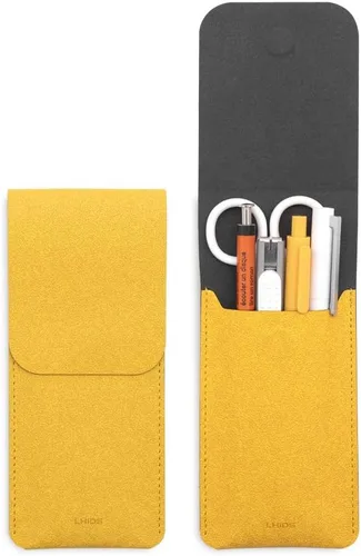 LHiDS Estuche de cuero para lápices, bolsa para tres fuentes, bolígrafos y bolígrafos rollerball, estuche para lápices pequeño, organizador de